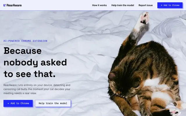Screenshot of RearAware: cat butt censorship for video calls