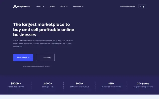 Screenshot of Buy & Sell Profitable Online Businesses | Acquire.com