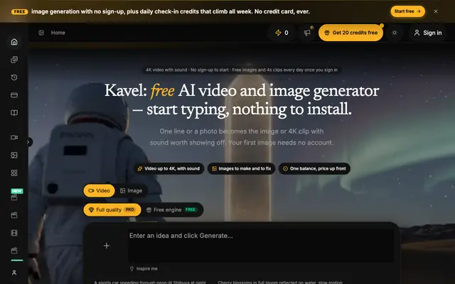 Screenshot of Kavel: Free AI Photo & Video Tools, No Sign-Up
