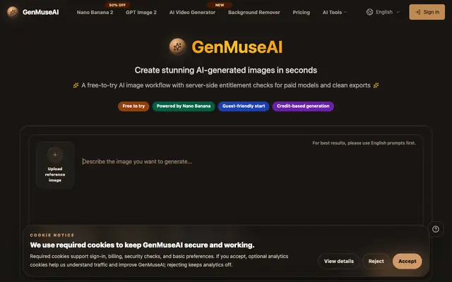 Screenshot of GenMuseAI | AI Image Generator