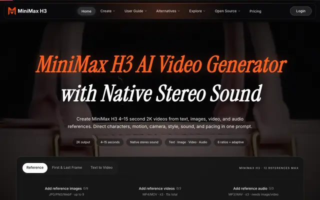 Screenshot of MiniMax H3 AI Video Generator — Create 2K Video Online