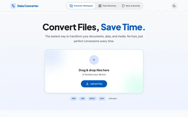 Screenshot of Free Online Data Converter — JSON, CSV, Excel, XML, YAML Tool - Data Converter