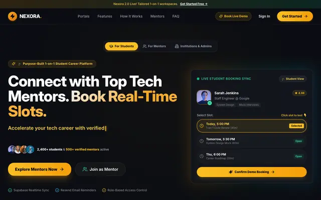 Screenshot of Nexora — Structured Mentorship for Students