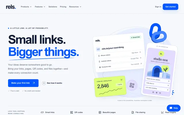Screenshot of rels — Links, QR Codes, Pages, and Files