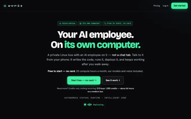 Screenshot of Avriz — your AI employee, on its own computer