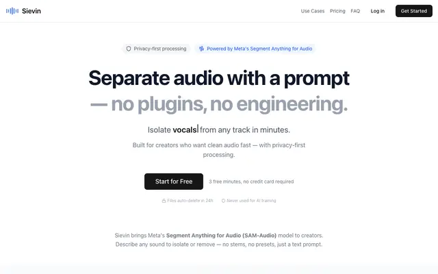 Screenshot of Sievin - Segment Anything for Audio | AI Audio Separation