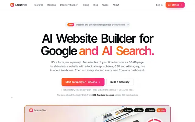 Screenshot of AI Website Builder for Google + AI Search (GEO Optimized) - LocusPilot