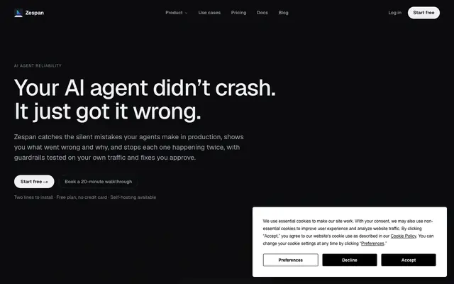Screenshot of AI Agent Reliability Platform | Zespan