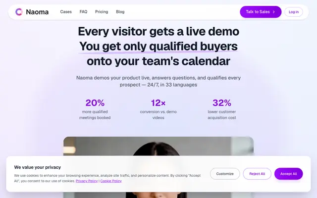 Screenshot of Naoma AI - AI Video Sales Agent | Automate Product Demos 24/7