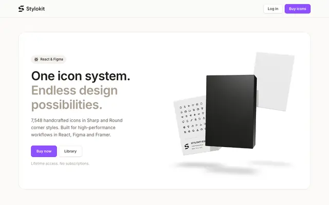 Screenshot of Stylokit Icons — 7,584+ SVG Icons for React, Figma & Framer