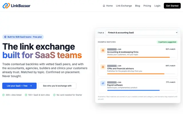 Screenshot of LinkBazaar - Link Exchange Marketplace for SEO & AEO | Exchange Backlinks