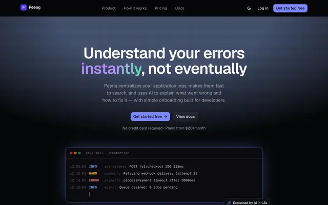 Screenshot of Peeng - AI-powered observability