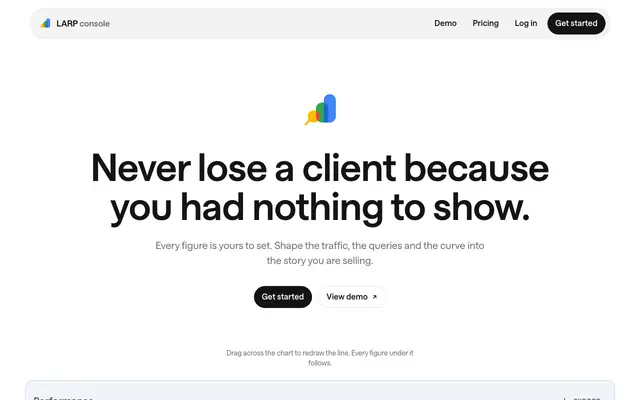 Screenshot of Never lose an SEO prospect to an empty screen | LARP console