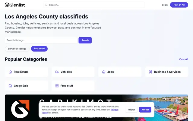 Screenshot of Glenlist - Houses for Rent, Jobs, Services, Buy, Sell, Rent