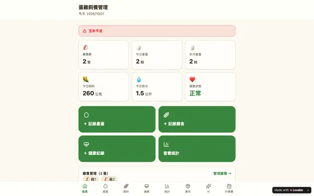 Screenshot of 蛋雞飼養管理｜產蛋、飼料與健康紀錄