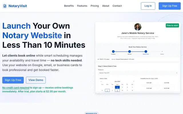 Screenshot of NotaryVisit – Build Your Notary Website in Minutes