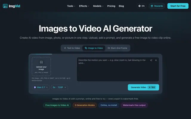 Screenshot of Images to Video AI: Free Image to Video Generator Online