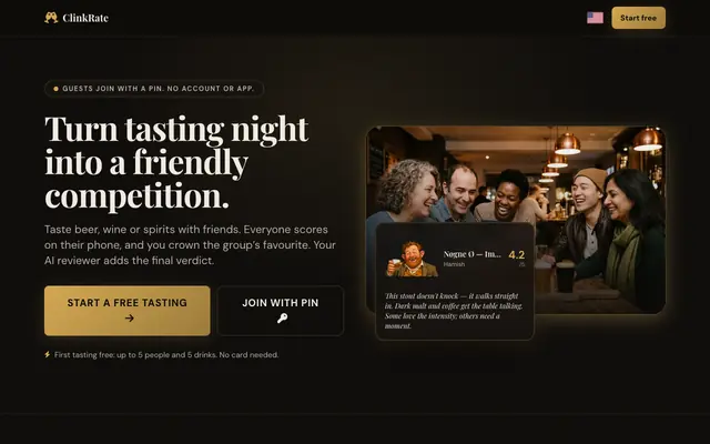 Screenshot of ClinkRate — Social Beverage Tasting Sessions