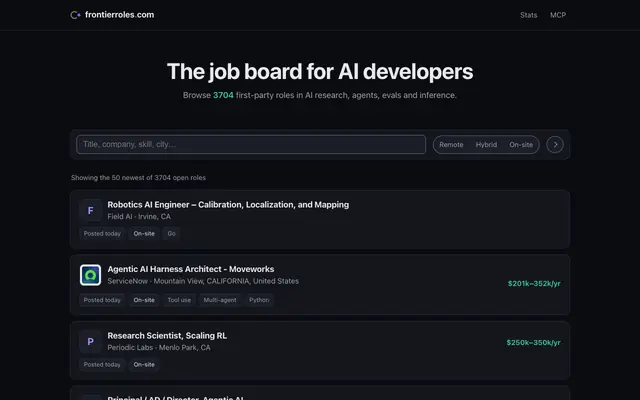 Screenshot of AI Engineering Jobs — RAG, agents, evals, inference