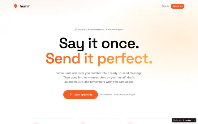 Screenshot of humm — Speak it once, send it perfect