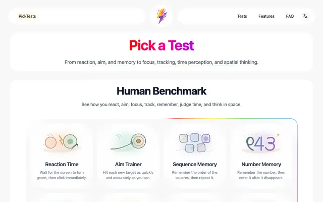 Screenshot of Pick a Test – Free Online Tests