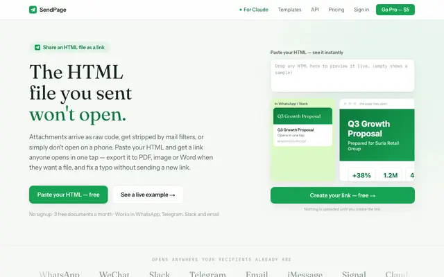 Screenshot of SendPage — share AI documents professionally