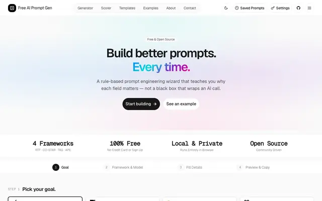 Screenshot of AI Prompt Generator Free | Best AI Prompt Writer & Tools
