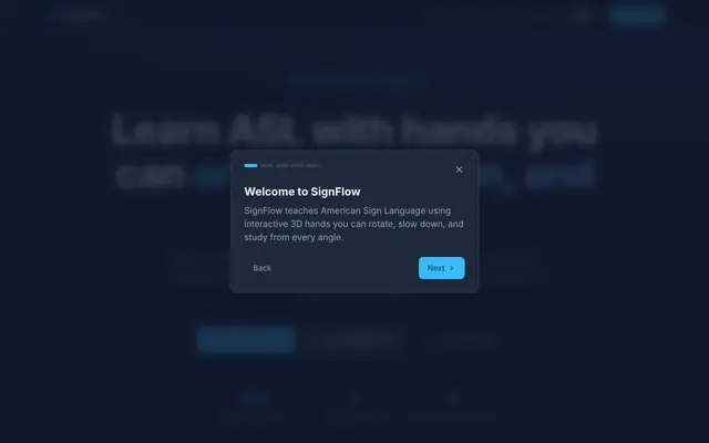 Screenshot of SignFlow — Learn ASL with 3D Hands