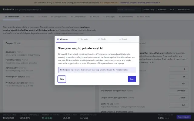 Screenshot of Bindwidth — size your way to private local AI