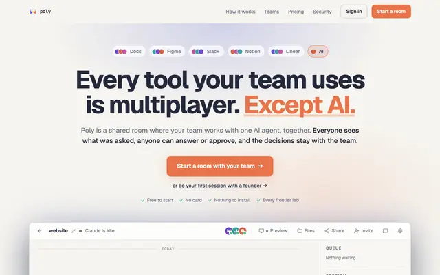 Screenshot of Poly — multiplayer Claude Code