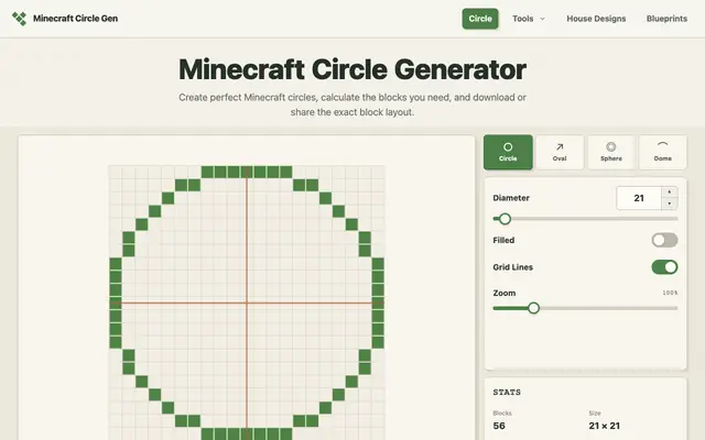 Screenshot of Minecraft Circle Generator – Build Perfect Block Circles