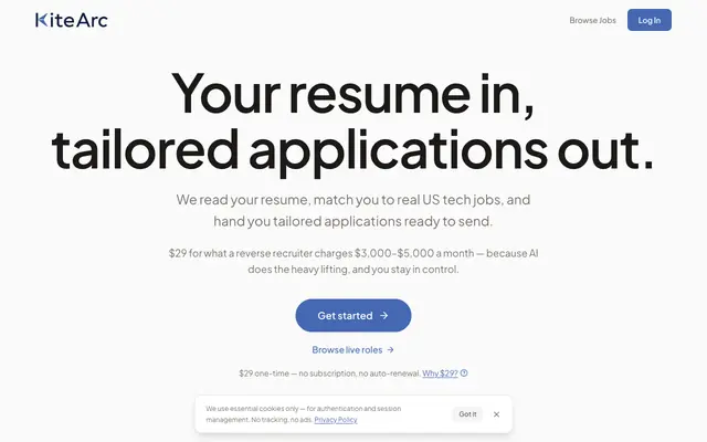 Screenshot of KiteArc — Your job search, lifted by AI