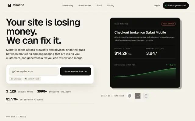 Screenshot of Mimetic | Your site is losing money. We can fix it.