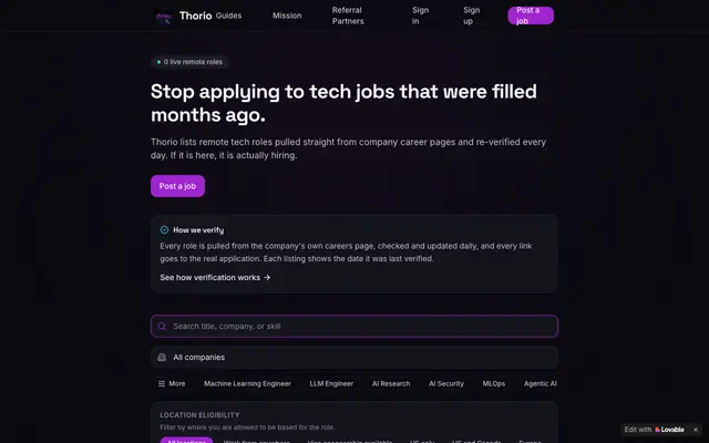 Screenshot of GrowthAI, Verified Remote AI & Tech Jobs, Updated Daily