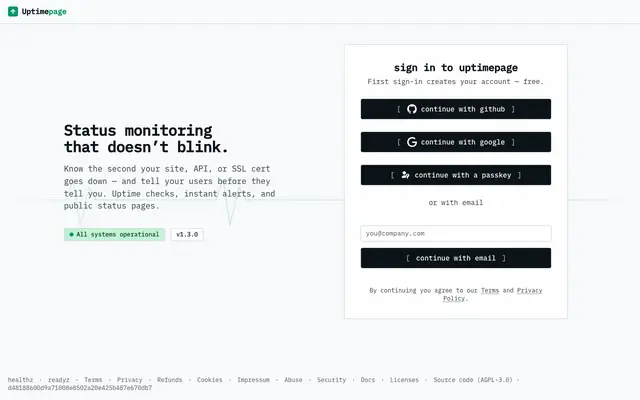 Screenshot of Sign in · Uptimepage