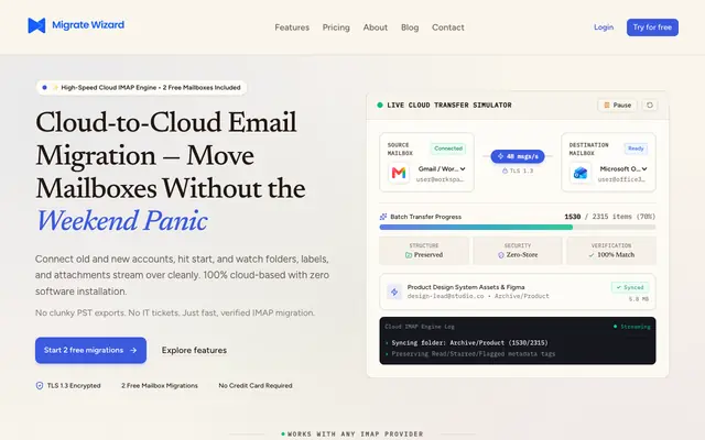 Screenshot of Migrate Wizard — Email Migration Made Simple