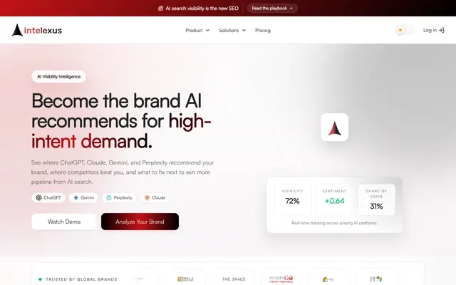 Screenshot of Intelexus - Become the brand AI recommends
