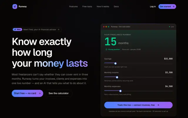 Screenshot of Freelancer Runway - Free Invoice Generator & Financial Tracker for Freelancers