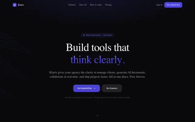 Screenshot of Klarix — Project management clarity for agencies