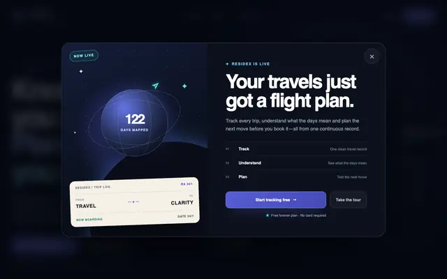 Screenshot of Residex | Travel tracking and residency intelligence