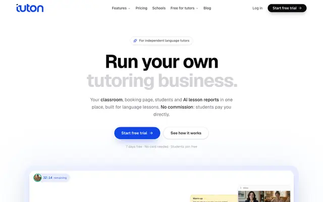 Screenshot of Tuton - The Platform Built for Independent Language Tutors