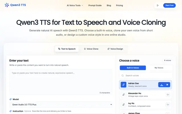 Screenshot of qwen3tts.net