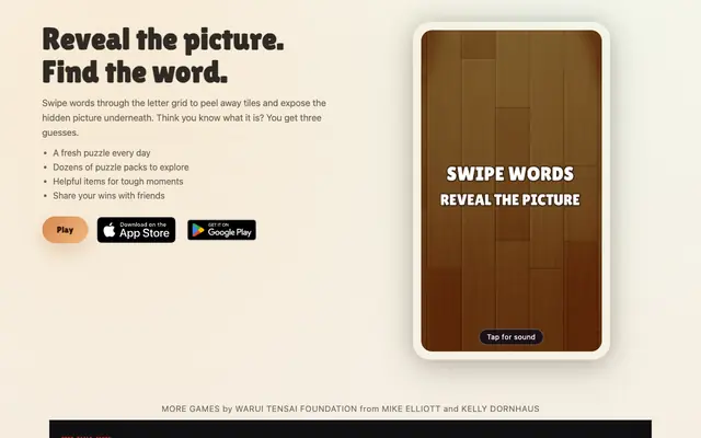 Screenshot of Wordpeek — Reveal the Picture, Find the Word