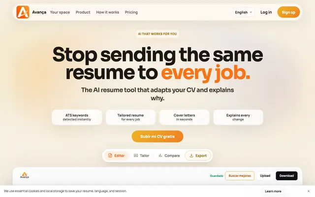 Screenshot of Avança CV | Adapta tu CV a cada oferta con IA