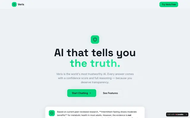 Screenshot of Veris — AI That Tells You The Truth