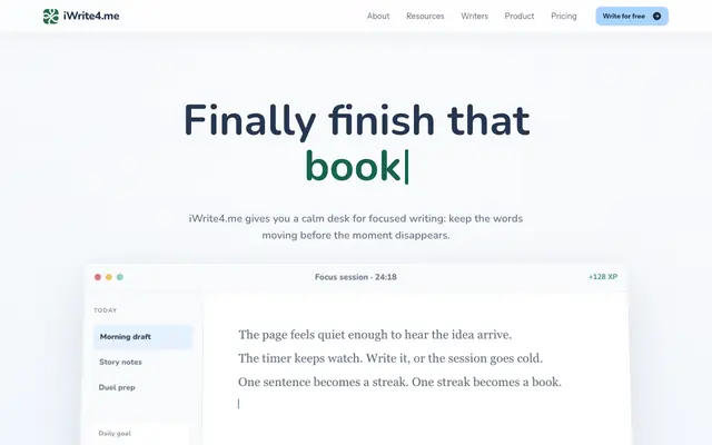 Screenshot of iWrite4.me — A Soft Space for Focused Writing