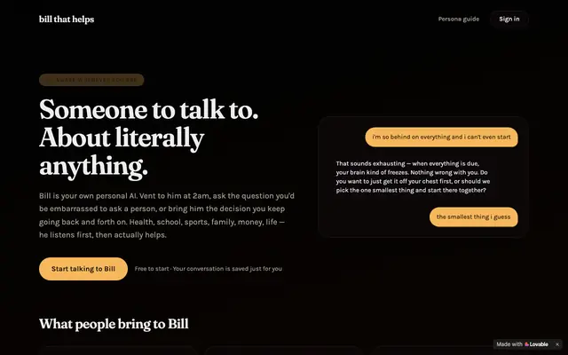 Screenshot of Bill That Helps — Your Personal AI to Talk To