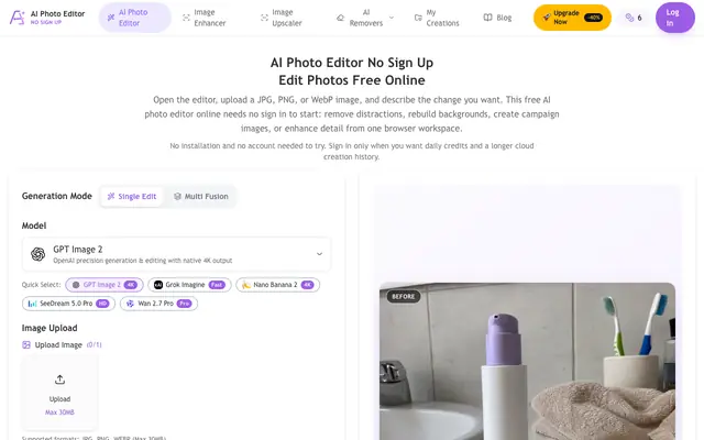 Screenshot of AI Photo Editor No Sign Up - Free Online Photo Editing
