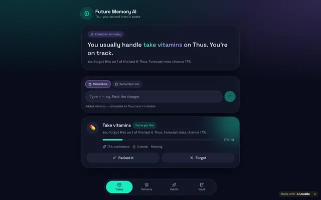 Screenshot of Future Memory AI — Remember before you forget