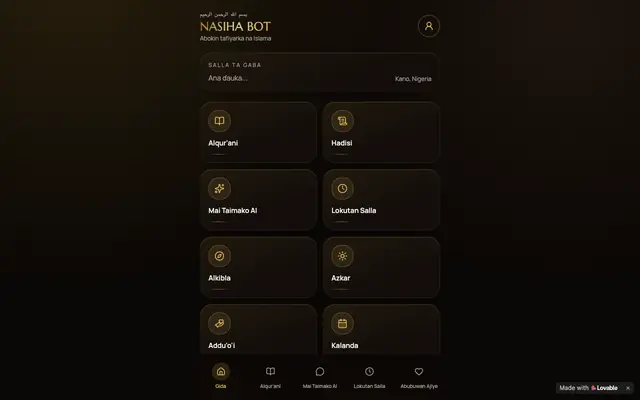 Screenshot of NASIHA BOT — Quran, Hadith & Islamic AI in Hausa